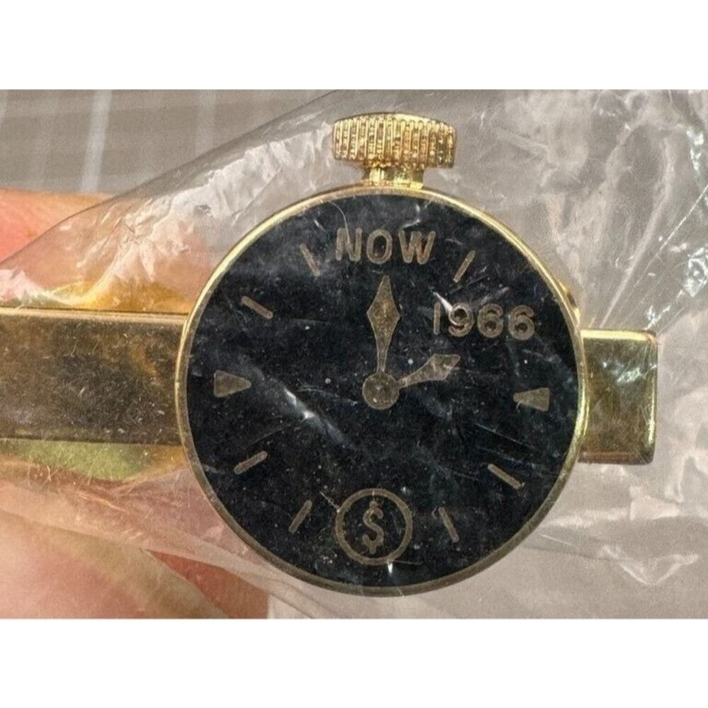 RCA Victor Tie Bar Lapel Clip Gold Tone Enameled Clock Face 1966